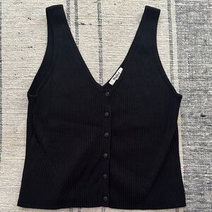 Madewell Black Ribbed Button-Front Tank Top